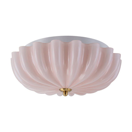 Pendantlightie-French Country 3-Light Floral Cream Crackled Scalloped Semi Flush Mount-Semi Flush Mount-Pink-