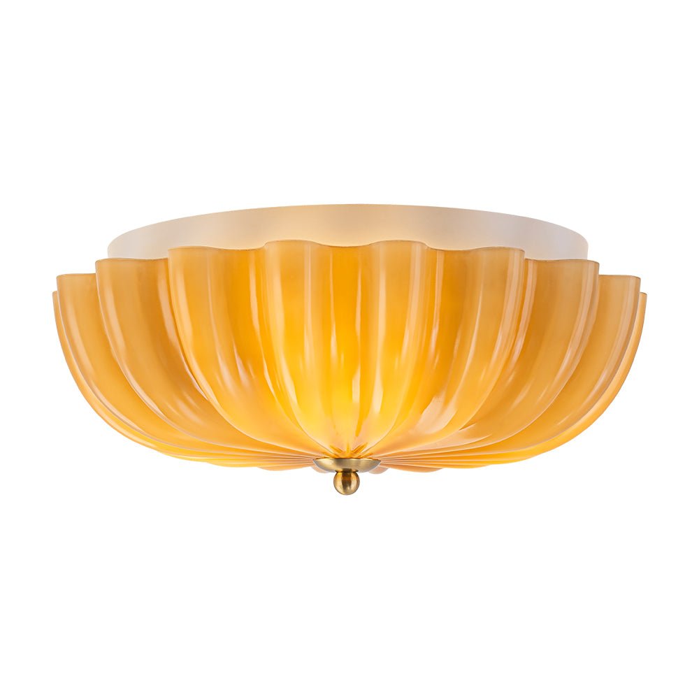 Pendantlightie-French Country 3-Light Floral Cream Crackled Scalloped Semi Flush Mount-Semi Flush Mount-Pink-