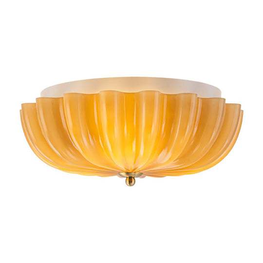 Pendantlightie-French Country 3-Light Floral Cream Crackled Scalloped Semi Flush Mount-Semi Flush Mount-Pink-