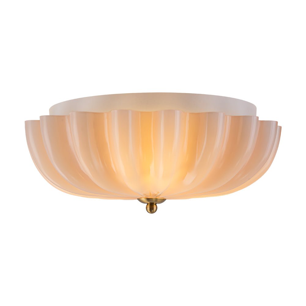 Pendantlightie-French Country 3-Light Floral Cream Crackled Scalloped Semi Flush Mount-Semi Flush Mount-Pink-