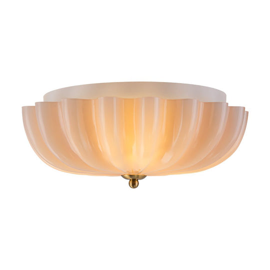 Pendantlightie-French Country 3-Light Floral Cream Crackled Scalloped Semi Flush Mount-Semi Flush Mount-Pink-