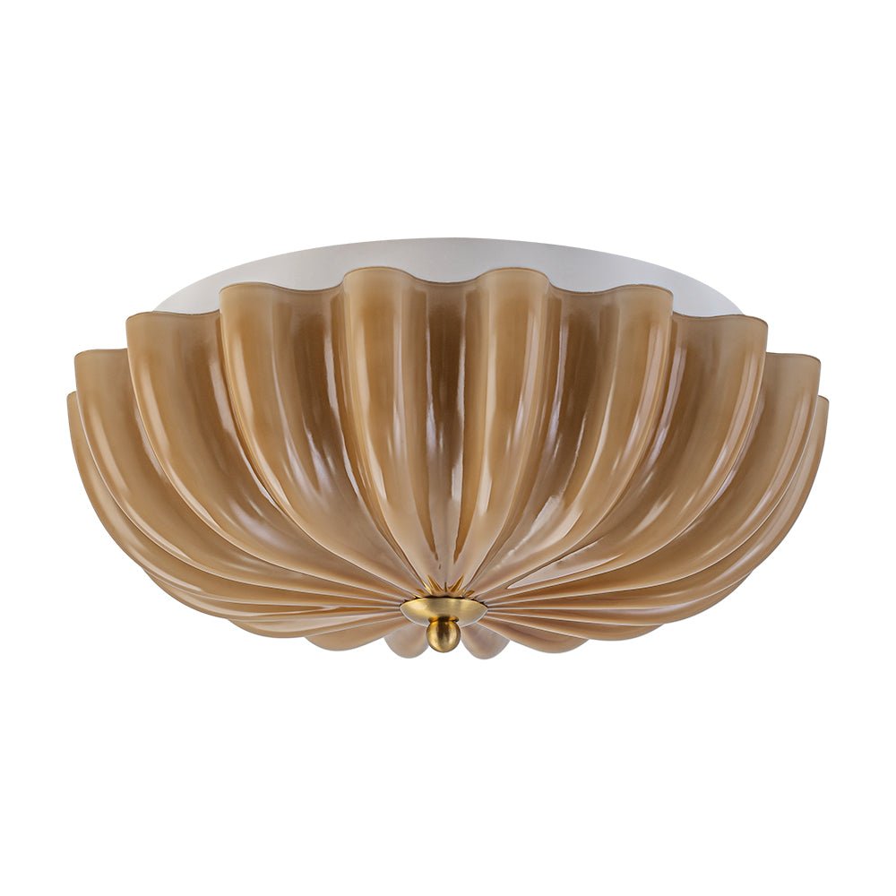 Pendantlightie-French Country 3-Light Floral Cream Crackled Scalloped Semi Flush Mount-Semi Flush Mount-Pink-