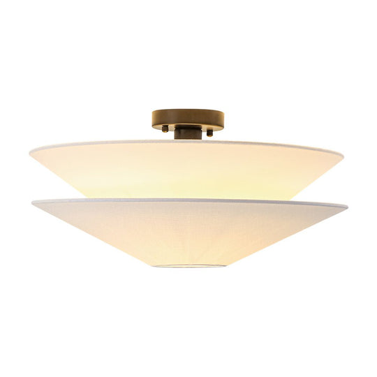 Pendantlightie - French Medieval 1 - Light Gull Linen Tiered Tapered Fabric Ceiling Light - Semi Flush Mount - Black - 