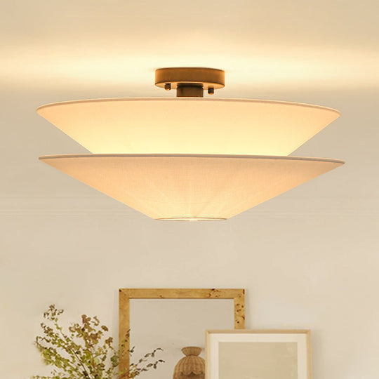 Pendantlightie - French Medieval 1 - Light Gull Linen Tiered Tapered Fabric Ceiling Light - Semi Flush Mount - Black - 