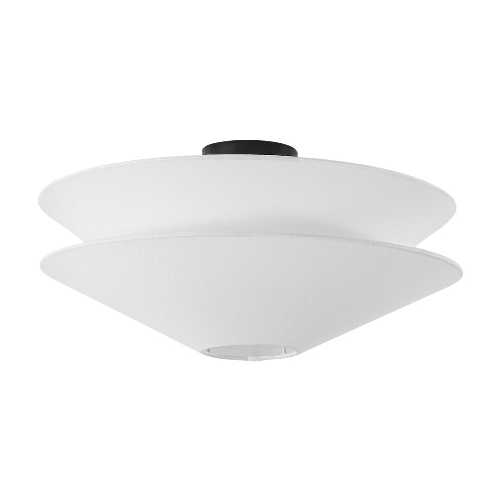 Pendantlightie - French Medieval 1 - Light Gull Linen Tiered Tapered Fabric Ceiling Light - Semi Flush Mount - Black - 