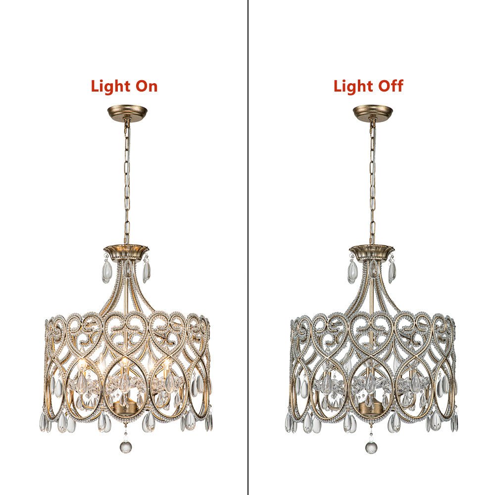 Pendantlightie - French Style 5 - Light Vintage Crystal Accent Drum Chandelier - Chandeliers - Silver Bronze - 