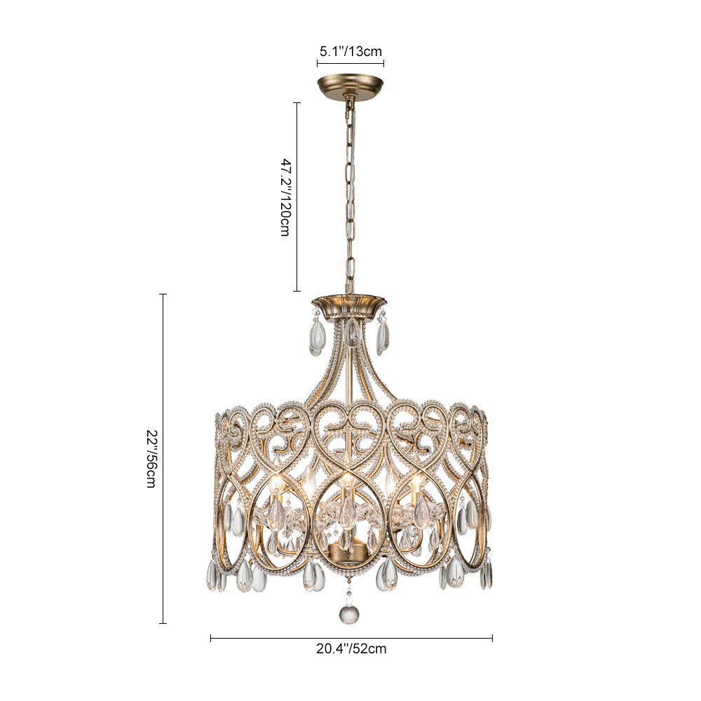 Pendantlightie - French Style 5 - Light Vintage Crystal Accent Drum Chandelier - Chandeliers - Silver Bronze - 