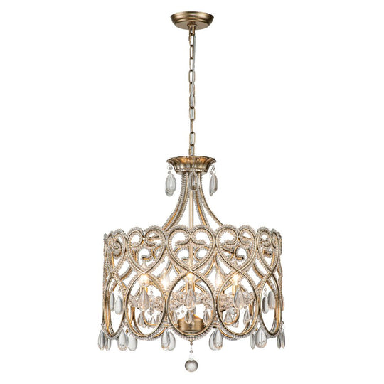 Pendantlightie - French Style 5 - Light Vintage Crystal Accent Drum Chandelier - Chandeliers - Silver Bronze - 