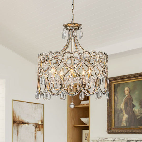 Pendantlightie - French Style 5 - Light Vintage Crystal Accent Drum Chandelier - Chandeliers - Silver Bronze - 