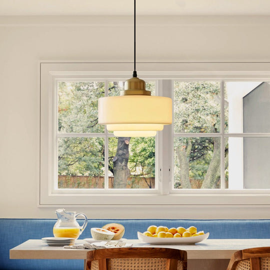 Pendantlightie - French Vintage 1 - Light Milky White Schoolhouse Drum Glass Pendant - Pendants - Medium - 