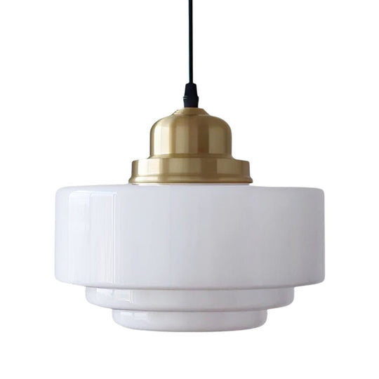 Pendantlightie - French Vintage 1 - Light Milky White Schoolhouse Drum Glass Pendant - Pendants - Medium - 
