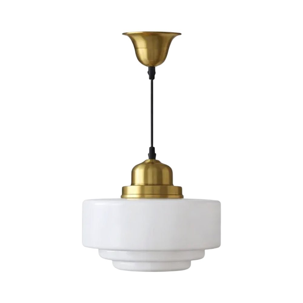 Pendantlightie - French Vintage 1 - Light Milky White Schoolhouse Drum Glass Pendant - Pendants - Medium - 