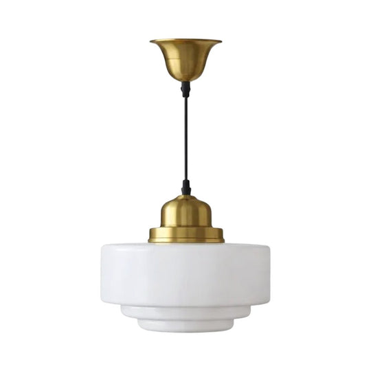 Pendantlightie - French Vintage 1 - Light Milky White Schoolhouse Drum Glass Pendant - Pendants - Medium - 