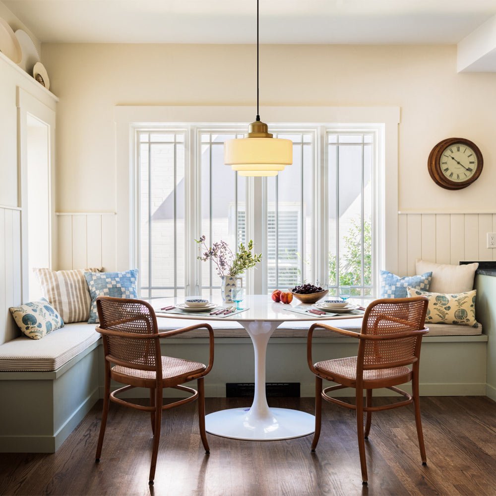 Pendantlightie - French Vintage 1 - Light Milky White Schoolhouse Drum Glass Pendant - Pendants - Medium - 