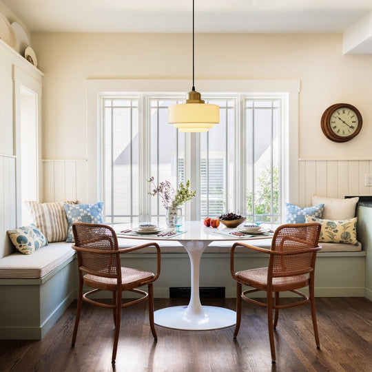 Pendantlightie - French Vintage 1 - Light Milky White Schoolhouse Drum Glass Pendant - Pendants - Medium - 