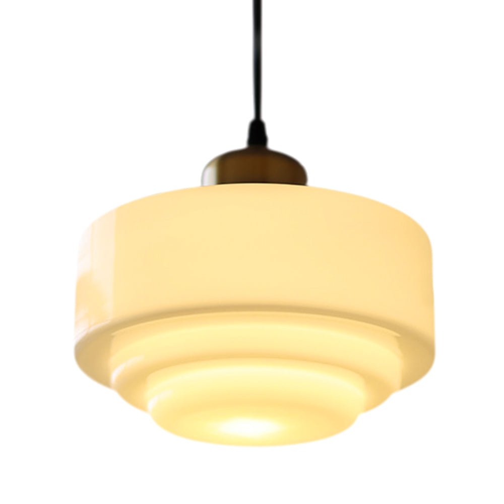 Pendantlightie - French Vintage 1 - Light Milky White Schoolhouse Drum Glass Pendant - Pendants - Medium - 