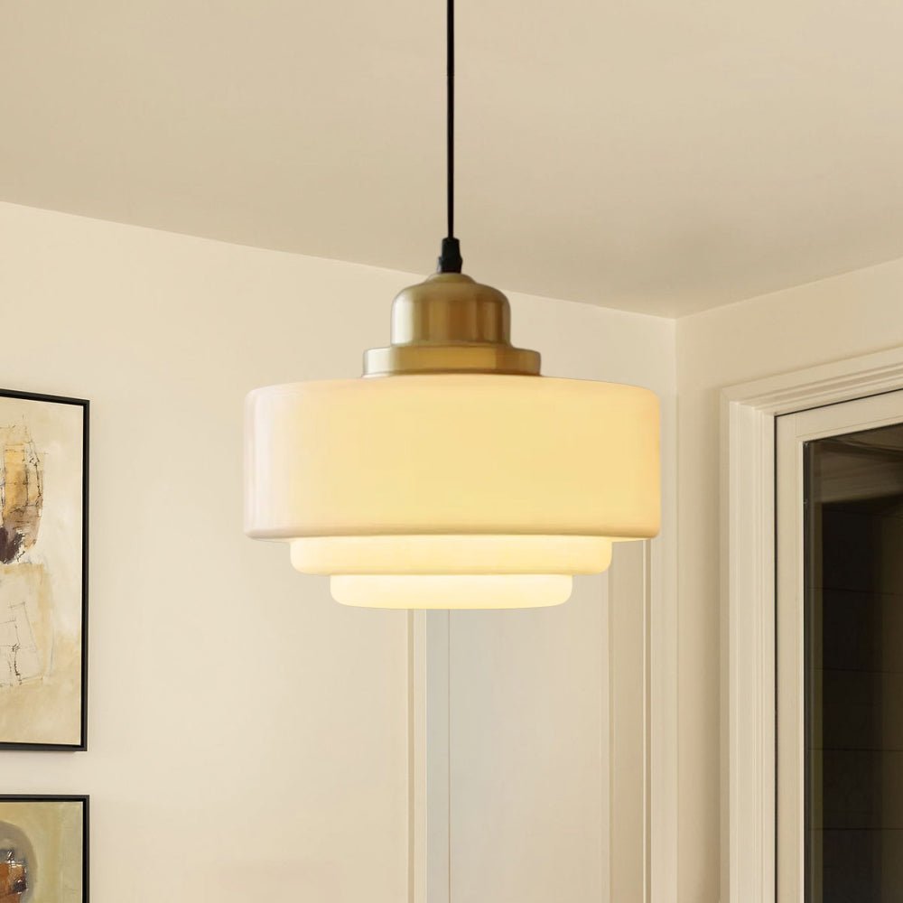 Pendantlightie - French Vintage 1 - Light Milky White Schoolhouse Drum Glass Pendant - Pendants - Small - 