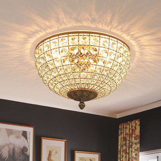 Pendantlightie - French Vintage 3 - Light Antique Bowl Crystal Flush Mount - Flush Mount - Brass - 