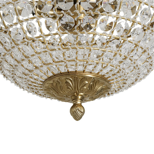 Pendantlightie - French Vintage 3 - Light Antique Bowl Crystal Flush Mount - Flush Mount - Brass - 