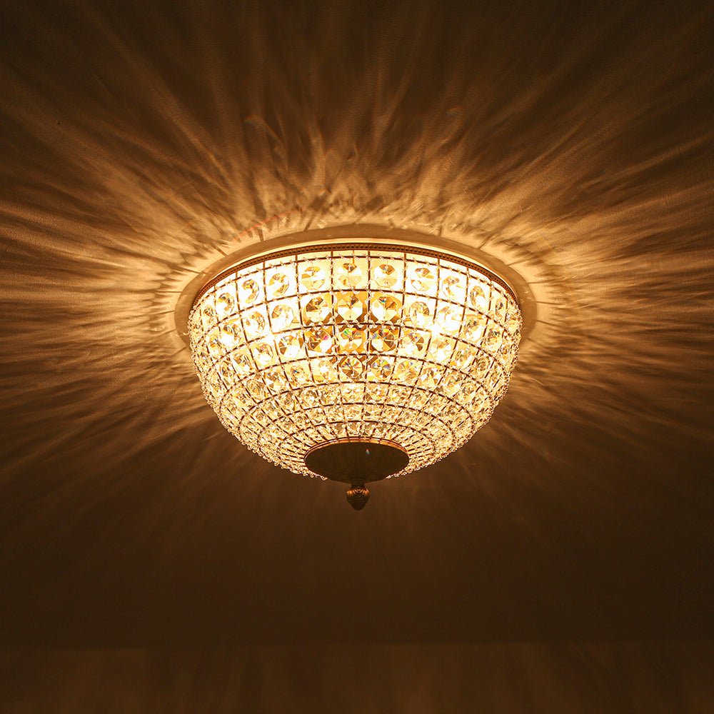 Pendantlightie - French Vintage 3 - Light Antique Bowl Crystal Flush Mount - Flush Mount - Brass - 
