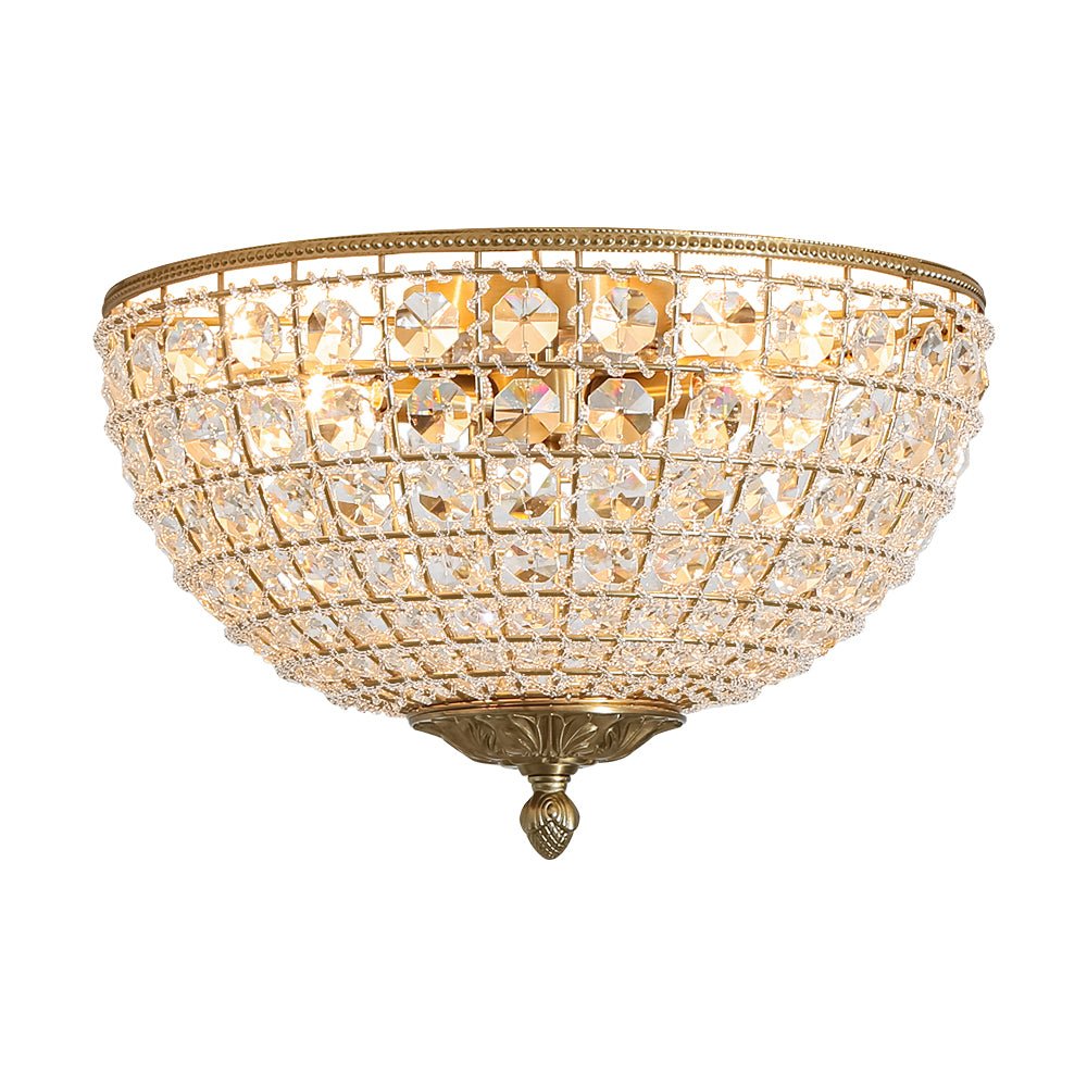 Pendantlightie - French Vintage 3 - Light Antique Bowl Crystal Flush Mount - Flush Mount - Brass - 
