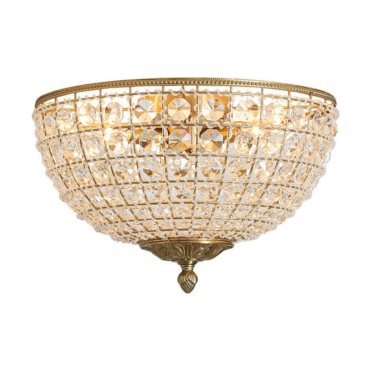 Pendantlightie - French Vintage 3 - Light Antique Bowl Crystal Flush Mount - Flush Mount - Brass - 
