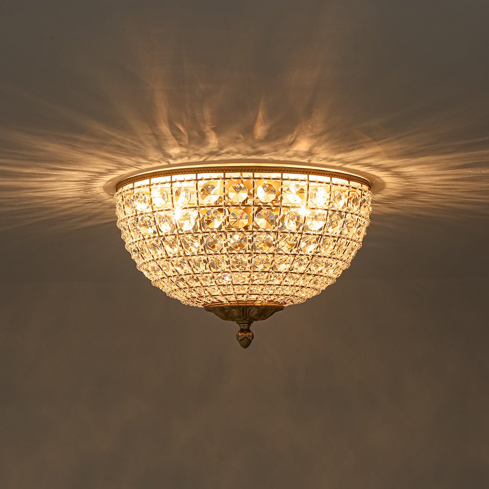 Pendantlightie - French Vintage 3 - Light Antique Bowl Crystal Flush Mount - Flush Mount - Brass - 
