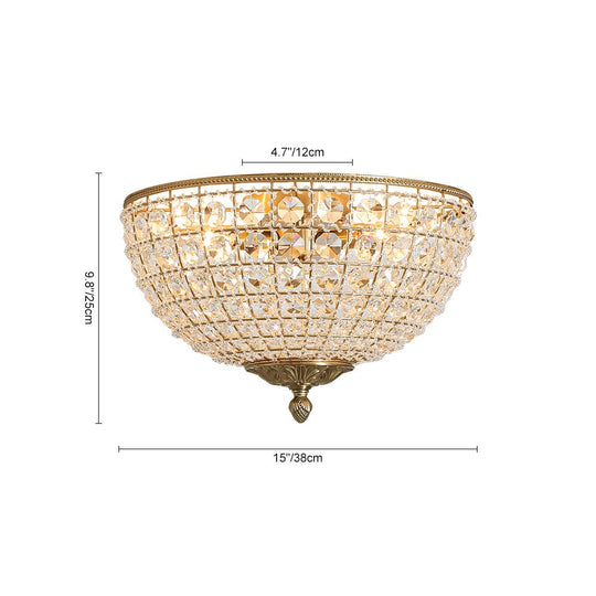 Pendantlightie - French Vintage 3 - Light Antique Bowl Crystal Flush Mount - Flush Mount - Brass - 