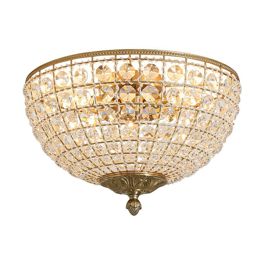 Pendantlightie - French Vintage 3 - Light Antique Bowl Crystal Flush Mount - Flush Mount - Brass - 