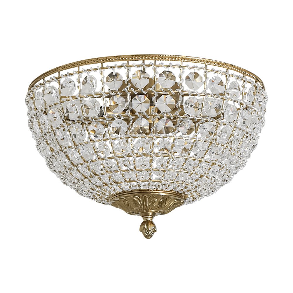 Pendantlightie - French Vintage 3 - Light Antique Bowl Crystal Flush Mount - Flush Mount - Brass - 