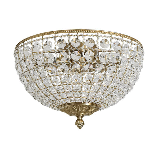 Pendantlightie - French Vintage 3 - Light Antique Bowl Crystal Flush Mount - Flush Mount - Brass - 