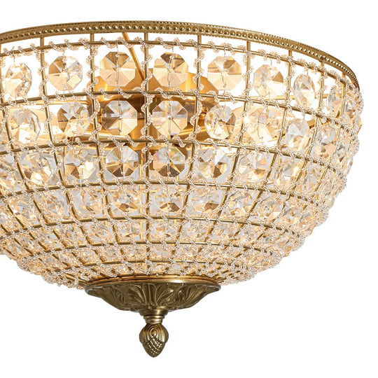 Pendantlightie - French Vintage 3 - Light Antique Bowl Crystal Flush Mount - Flush Mount - Brass - 