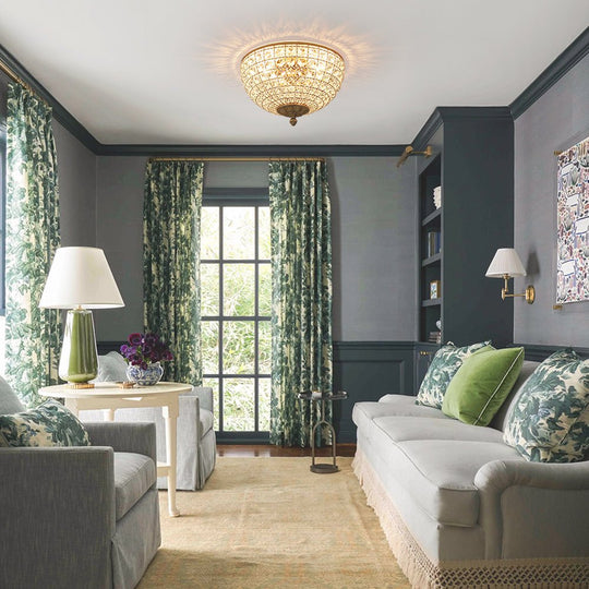 Pendantlightie - French Vintage 3 - Light Antique Bowl Crystal Flush Mount - Flush Mount - Brass - 