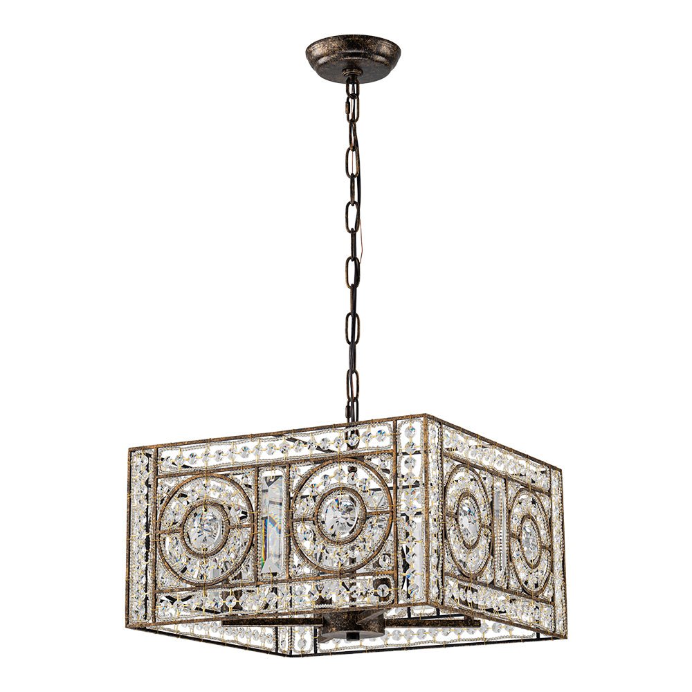 Pendantlightie - Glam 4 - Light Vintage Crystal Accent Square Chandelier - Chandeliers - Antique Bronze - 