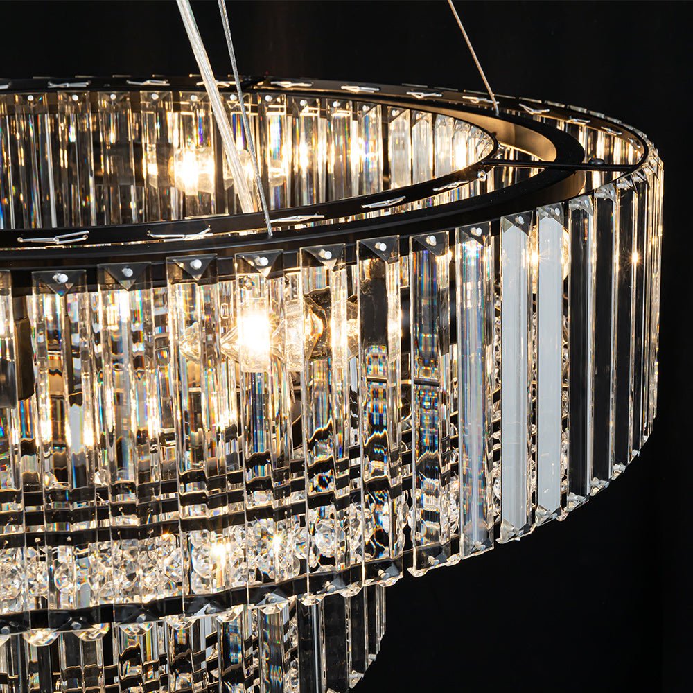 Pendantlightie - Glam Luxury 12 - Light Crystal Accents Tiered Round Drum Chandelier - Chandeliers - Chrome - 