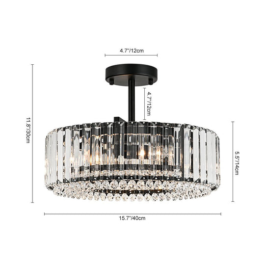Pendantlightie - Glam Luxury 4 - Light Drum Crystal Accents Semi Ceiling Light - Semi Flush Mount - Black - 