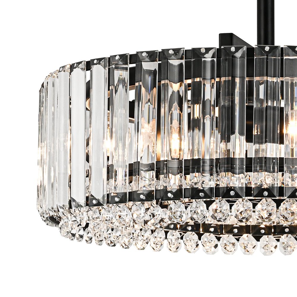 Pendantlightie - Glam Luxury 4 - Light Drum Crystal Accents Semi Ceiling Light - Semi Flush Mount - Black - 
