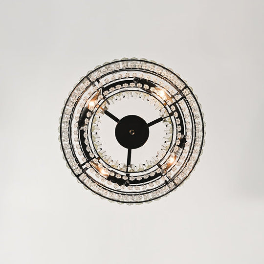 Pendantlightie - Glam Luxury 4 - Light Drum Crystal Accents Semi Ceiling Light - Semi Flush Mount - Black - 