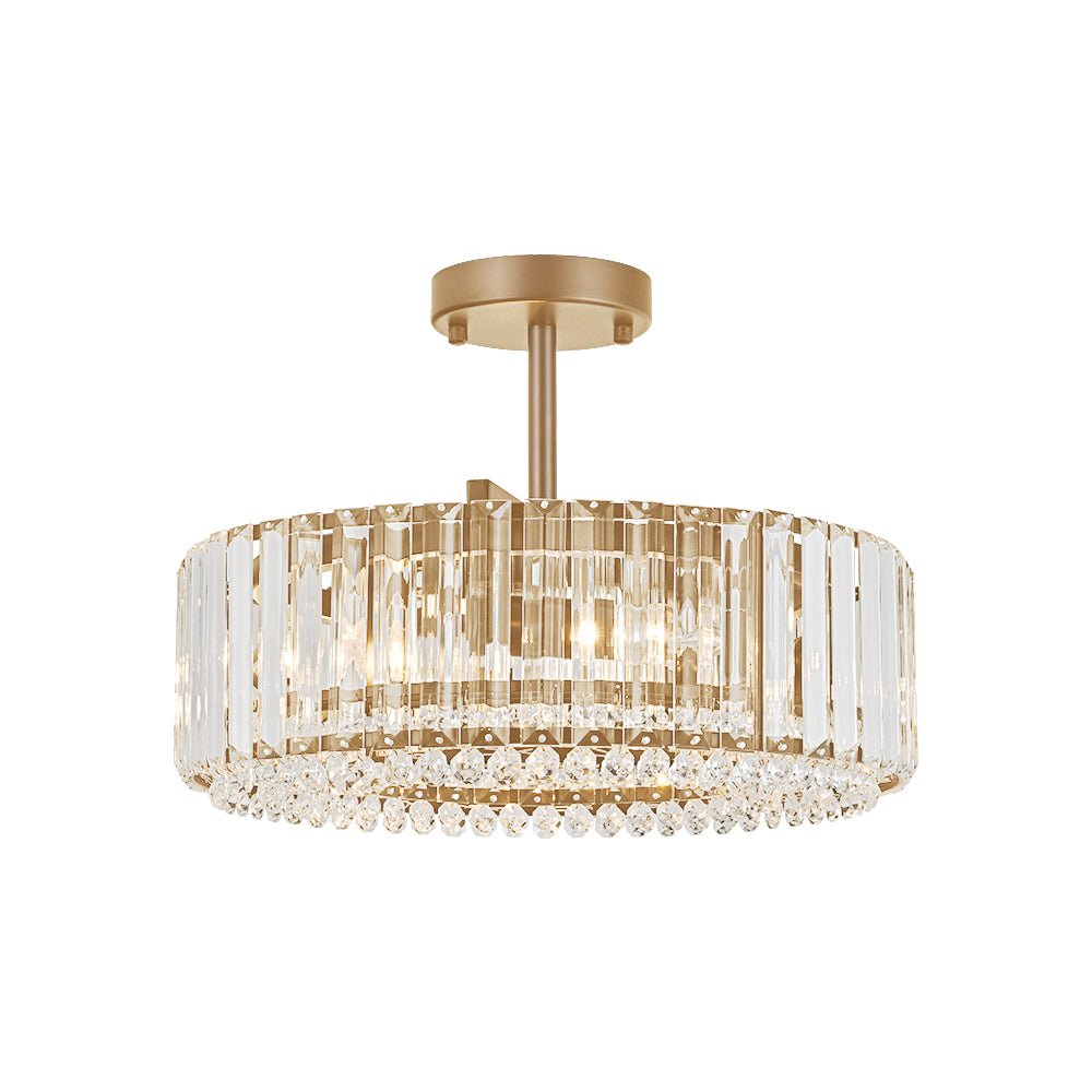 Pendantlightie - Glam Luxury 4 - Light Drum Crystal Accents Semi Ceiling Light - Semi Flush Mount - Black - 