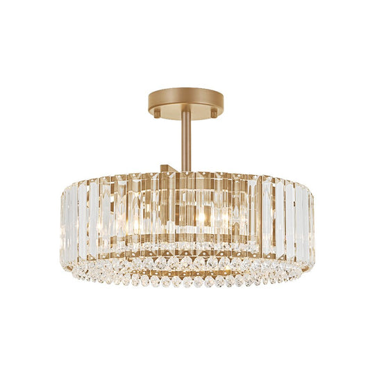 Pendantlightie - Glam Luxury 4 - Light Drum Crystal Accents Semi Ceiling Light - Semi Flush Mount - Black - 