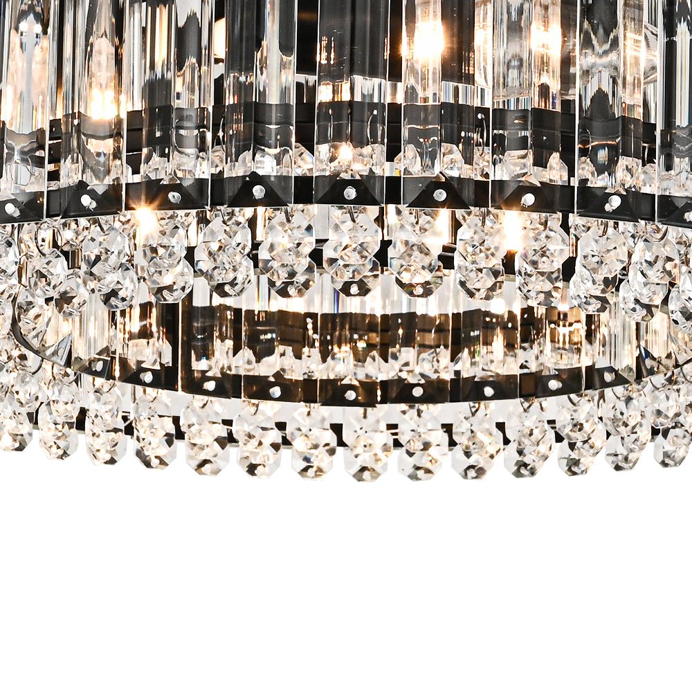 Pendantlightie - Glam Luxury 4 - Light Drum Crystal Accents Semi Ceiling Light - Semi Flush Mount - Black - 