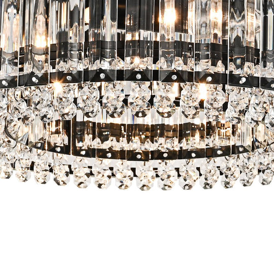 Pendantlightie - Glam Luxury 4 - Light Drum Crystal Accents Semi Ceiling Light - Semi Flush Mount - Black - 