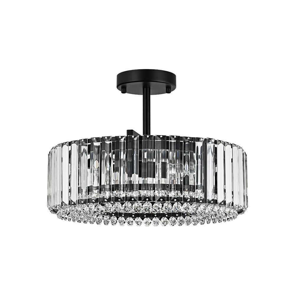 Pendantlightie - Glam Luxury 4 - Light Drum Crystal Accents Semi Ceiling Light - Semi Flush Mount - Black - 