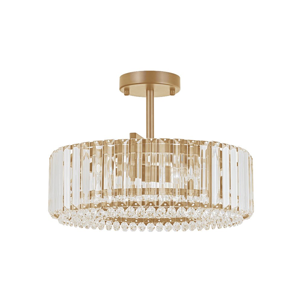 Pendantlightie - Glam Luxury 4 - Light Drum Crystal Accents Semi Ceiling Light - Semi Flush Mount - Black - 