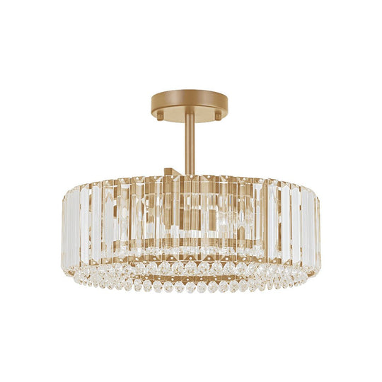 Pendantlightie - Glam Luxury 4 - Light Drum Crystal Accents Semi Ceiling Light - Semi Flush Mount - Black - 