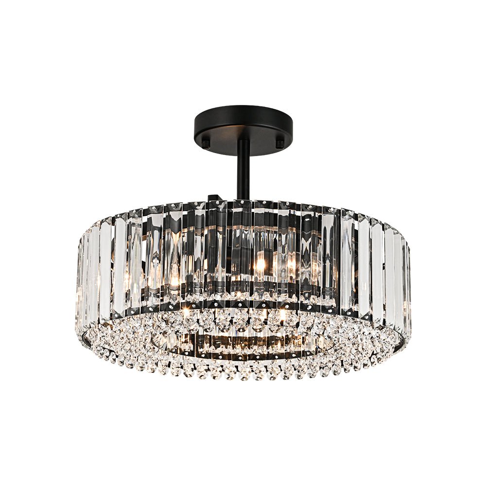 Pendantlightie - Glam Luxury 4 - Light Drum Crystal Accents Semi Ceiling Light - Semi Flush Mount - Black - 