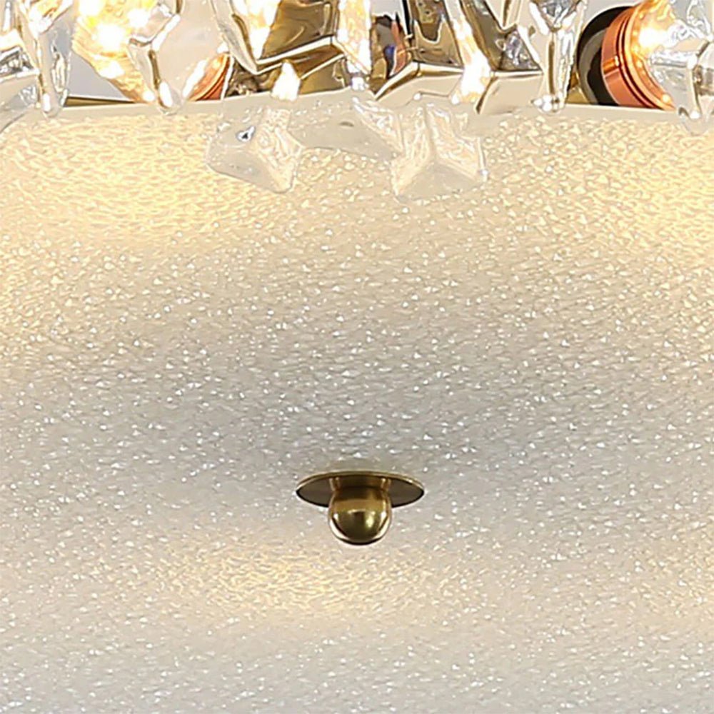 Pendantlightie - Glam Textured Glass Snowflake Round Drum Crystal Semi Ceiling Light - Semi Flush Mount - Medium (50 CM) - 