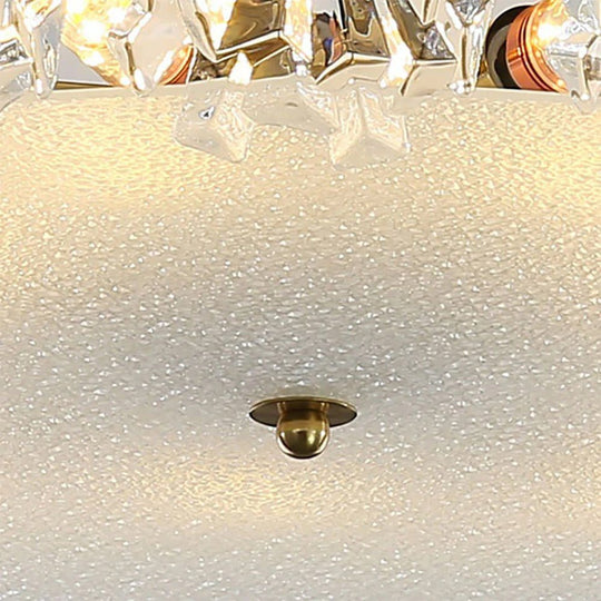Pendantlightie - Glam Textured Glass Snowflake Round Drum Crystal Semi Ceiling Light - Semi Flush Mount - Medium (50 CM) - 