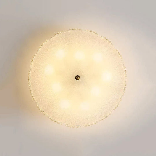 Pendantlightie - Glam Textured Glass Snowflake Round Drum Crystal Semi Ceiling Light - Semi Flush Mount - Medium (50 CM) - 