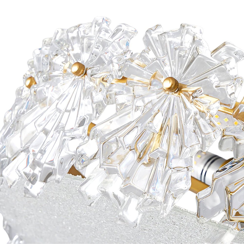 Pendantlightie - Glam Textured Glass Snowflake Round Drum Crystal Semi Ceiling Light - Semi Flush Mount - Medium (50 CM) - 